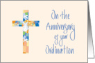 Anniversary of Ordination, Stained Glass Cross & Calligraphy card
