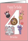 Birthday for 4 Year Old Girl with Custom Name & Zoo Animals card