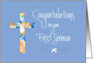 First Sermon Congratulations, Stained Glass Cross on Blue card