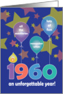 Birthday for 1960, An Unforgettable Year with Balloons & Stars card