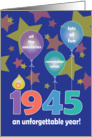 Birthday for 1945, An Unforgettable Year with Balloons & Stars card