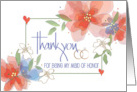 Hand Lettered Thank you Maid of Honor in Wedding Watercolor Flowers card