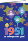 Birthday for 1951, An Unforgettable Year with Balloons & Stars card