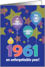 Birthday in 1961, An Unforgettable Year with Balloons & Stars card