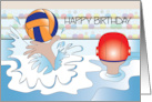 Birthday for Water Polo Player with Red Capped Player and Ball card