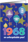Birthday in Year 1968, Stars and Balloons, An Unforgettable Year card