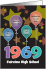 Class Reunion for 1969 with Custom High School Name and Balloons card