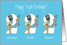 2nd Birthday for Boy Triplets, Zoo Animals with Custom Names card