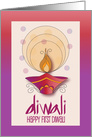 First Diwali, With Clay Diya and Radiating Circles of Light card