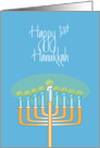 First Hanukkah with Candle Filled Menorah & Hand lettering card