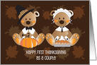 First Thanksgiving as a Couple with Pilgrim Bears, Pie and Pumpkin card