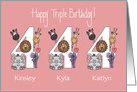 Birthday 4 Year Old Girl Triplets, Custom Names & Zoo Animals card