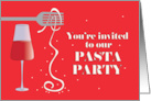 Pasta Party Invitation with Fork Twirling Noodle and Wine Glass card