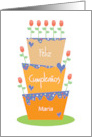 Stacked Cake & Flower Candles in Spanish, with Custom Name card