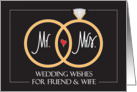 Wedding Friend and Wife, Golden Rings, Heart & Hand Lettering card