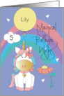 Rainbow Unicorn Birthday for 5 Year Old Rainbow and Custom Name card