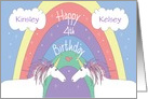 Birthday 4 Year Twins, Magical Unicorns with Custom Names card