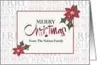 Hand Lettered Merry Christmas, with Custom Name & Poinsettias card