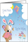 Hand Lettered Easter Great Niece Bear with Bunny Ears Flying Kite card