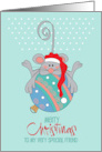 Hand Lettered Christmas for Friend with Mouse on Decorative Ornament card