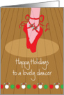 Christmas to a lovely dancer, Red Pointe Shoes on Ballerina card