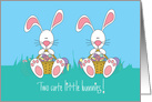 Easter for twins, Two cute little bunnies with Egg Filled Baskets card