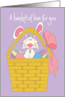 Easter Dog with Bunny Ears in Colorful Egg Basket with Pink Bow card