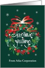 Hand Lettered Business Christmas Greetings Wreath, Custom Name card
