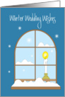 Winter Wedding Wishes, Snow Covered Window & Candle card