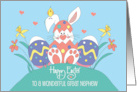 Easter for Great Nephew with White Bunny in Eggshell with Bird card