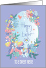 Hand Lettered Easter for Niece Patterned Spring Flowers and Easter Egg card