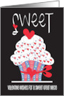 Hand Lettered Sweet Valentine Cupcake for Great Niece with Red Hearts card