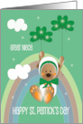 St. Patrick’s Day for Great Niece Bear in Bonnet and Shamrock Balloons card