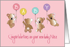 Becoming an Aunt to Baby Niece, Bears with Colorful Balloons card