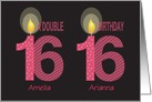 Birthday 16 Year Old Twin Girls with Custom Names & Candles card