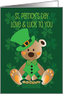 St. Patrick’s Day, Bear in Green Leprechaun Hat with Pot of Gold card