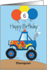 Hand Lettered Monster Truck Birthday for 6 Year Old with Custom Name card