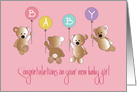 Congratulations on New Baby Girl Daughter, Bears & Balloons card