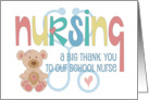 Hand Lettered Thank you to School Nurse with Bear and Hearts card