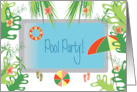 Pool Party Invitation with Tropical Theme Pool Leaves and Flowers card
