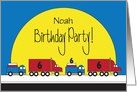 Birthday Party Invitation, 6th Birthday with Custom Name & Trucks card