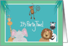 Birthday Party Invitation for Kids with Happy Jungle Animals card