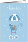 Congratulations Adoption of Baby Boy with Blue Stroller and Parachute card