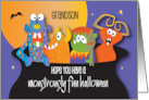 Monstrously Fun Halloween for Grandson with Monsters in Cauldron card