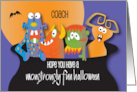 Monstrously Fun Halloween for Coach with Colorful Monsters in Cauldron card