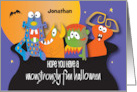 Halloween For Kids Colorful Monsters in Cauldron with Custom Name card
