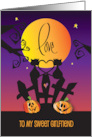Halloween for Girlfriend with Two Love Cat Silhouettes on Fence card