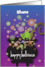 Halloween for Kids Frog on Cauldron with Bubbles and Custom Name card