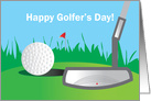 Golfer’s Day with Putter and Dimpled Golf Ball on Putting Green card