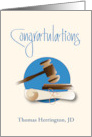Law School Graduation Congratulations with Mallet and Custom Name card